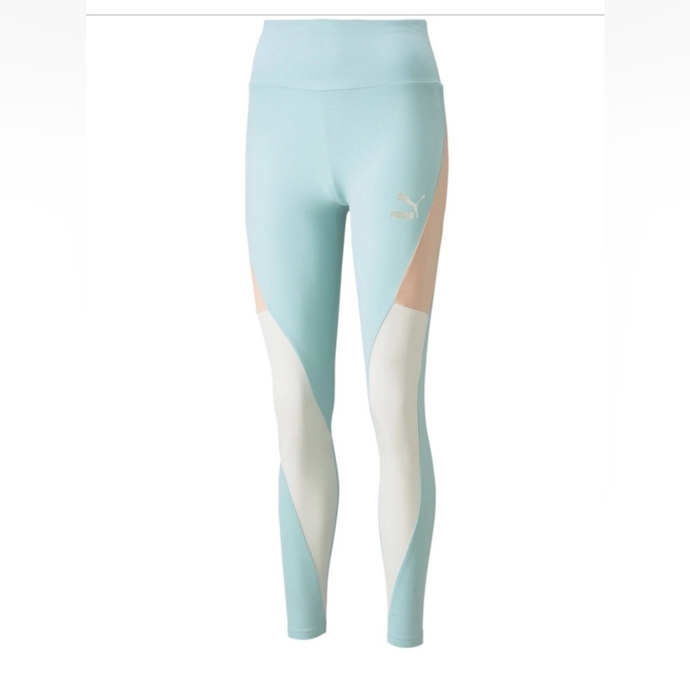 NWT PUMA High Waist Full Length Leggings Size Xl Aqua Tights Eggshell Blue